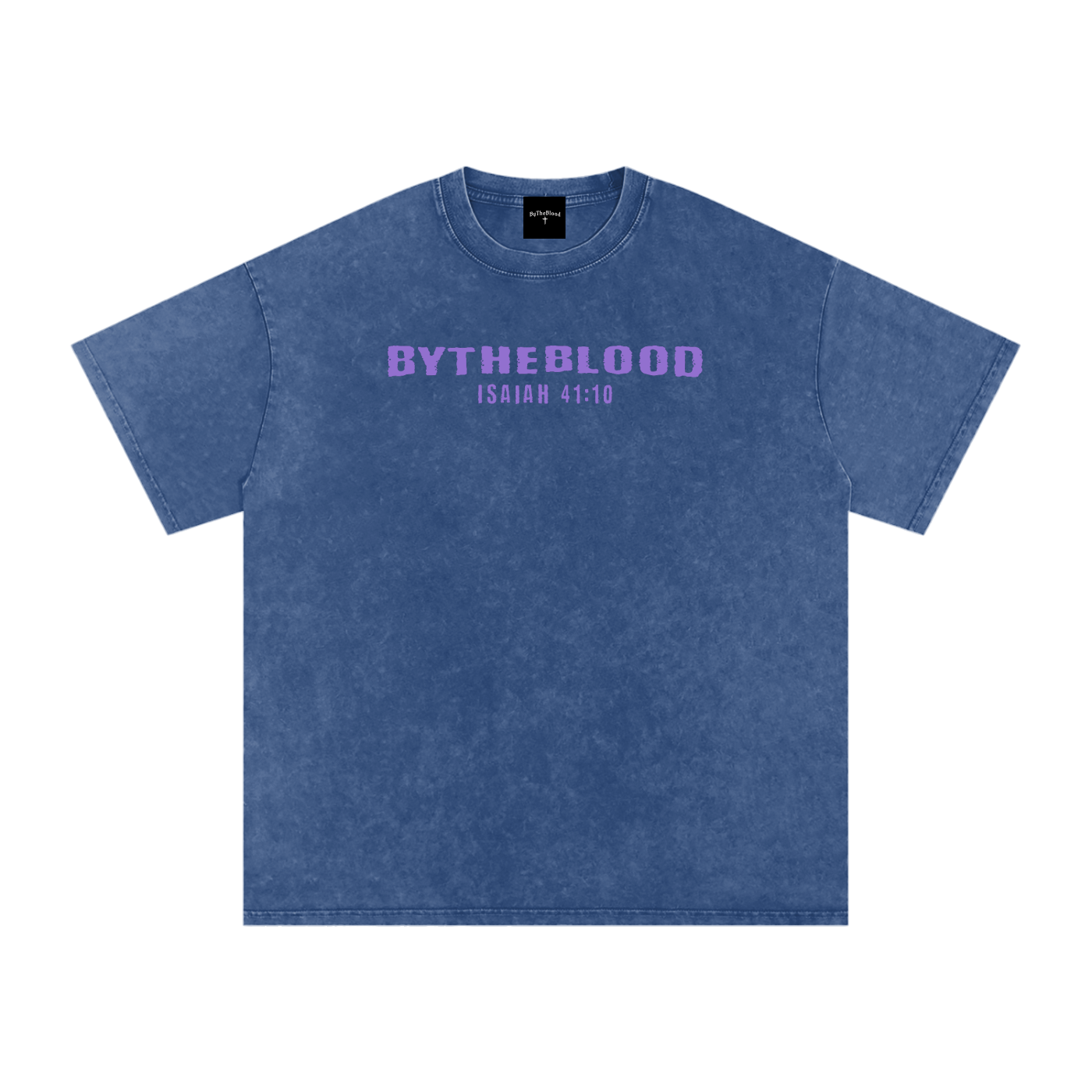 "Faith Over Fear" - Acid Washed T-Shirt Dark Blue