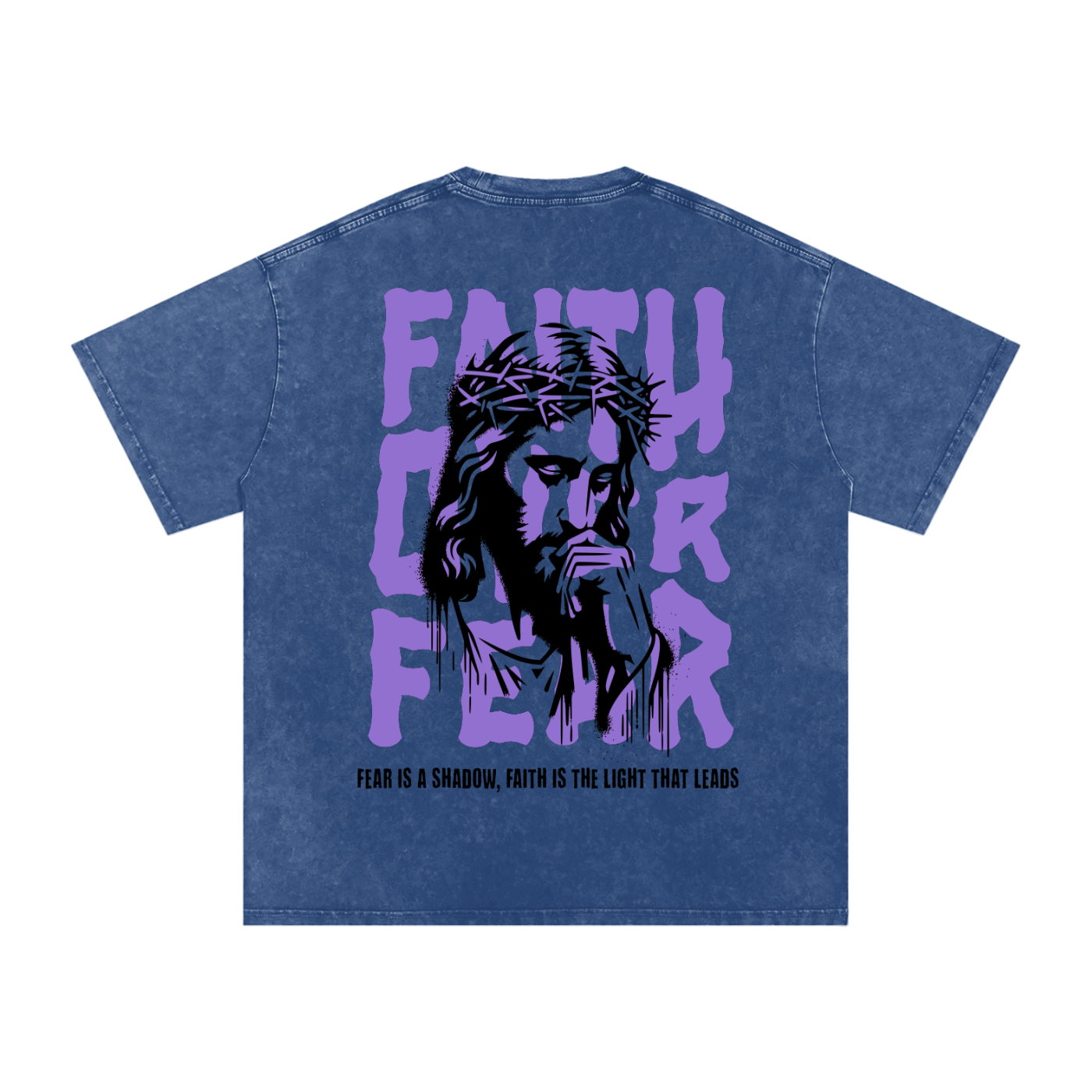 "Faith Over Fear" - Acid Washed T-Shirt Dark Blue