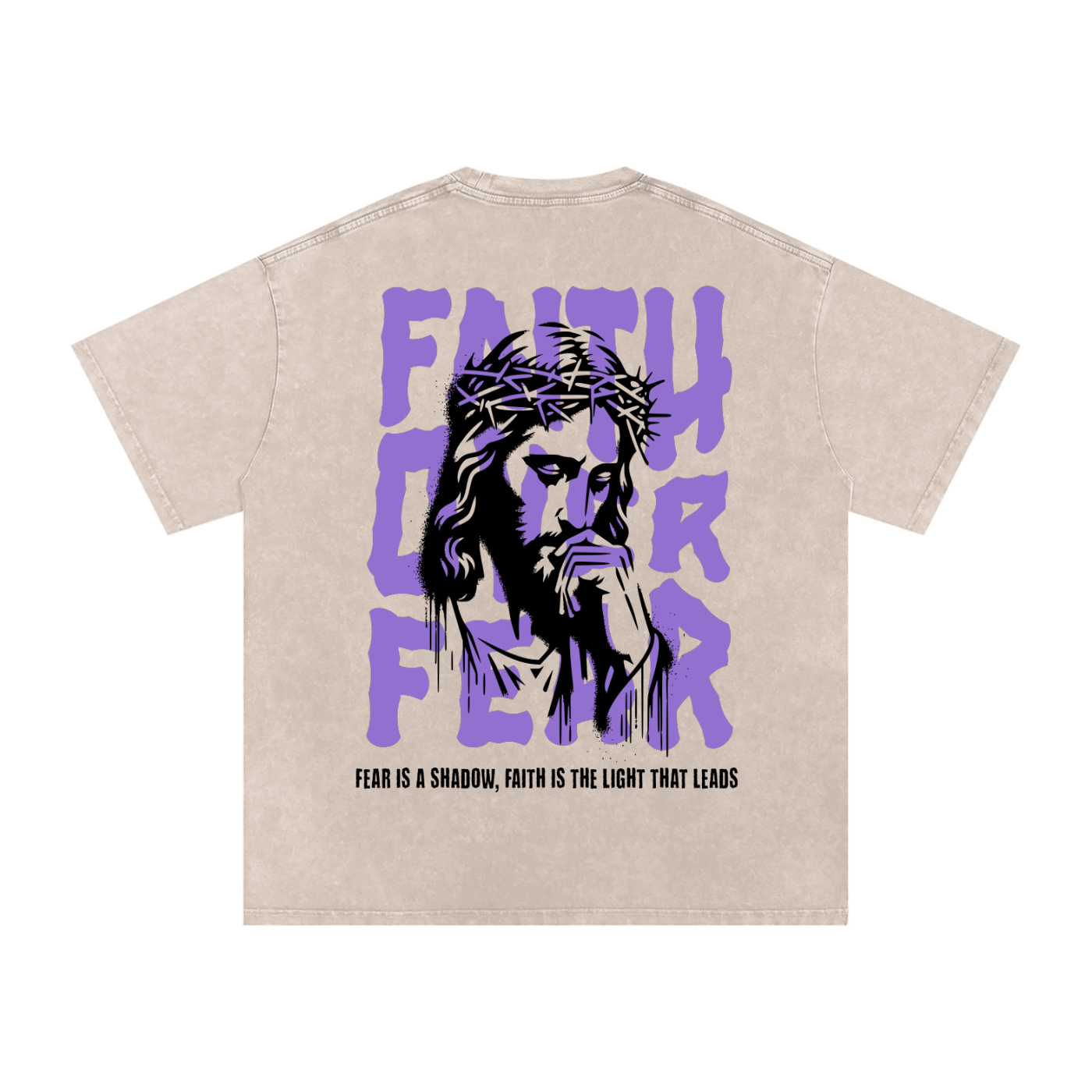 "Faith Over Fear" - Acid Washed T-Shirt Cream