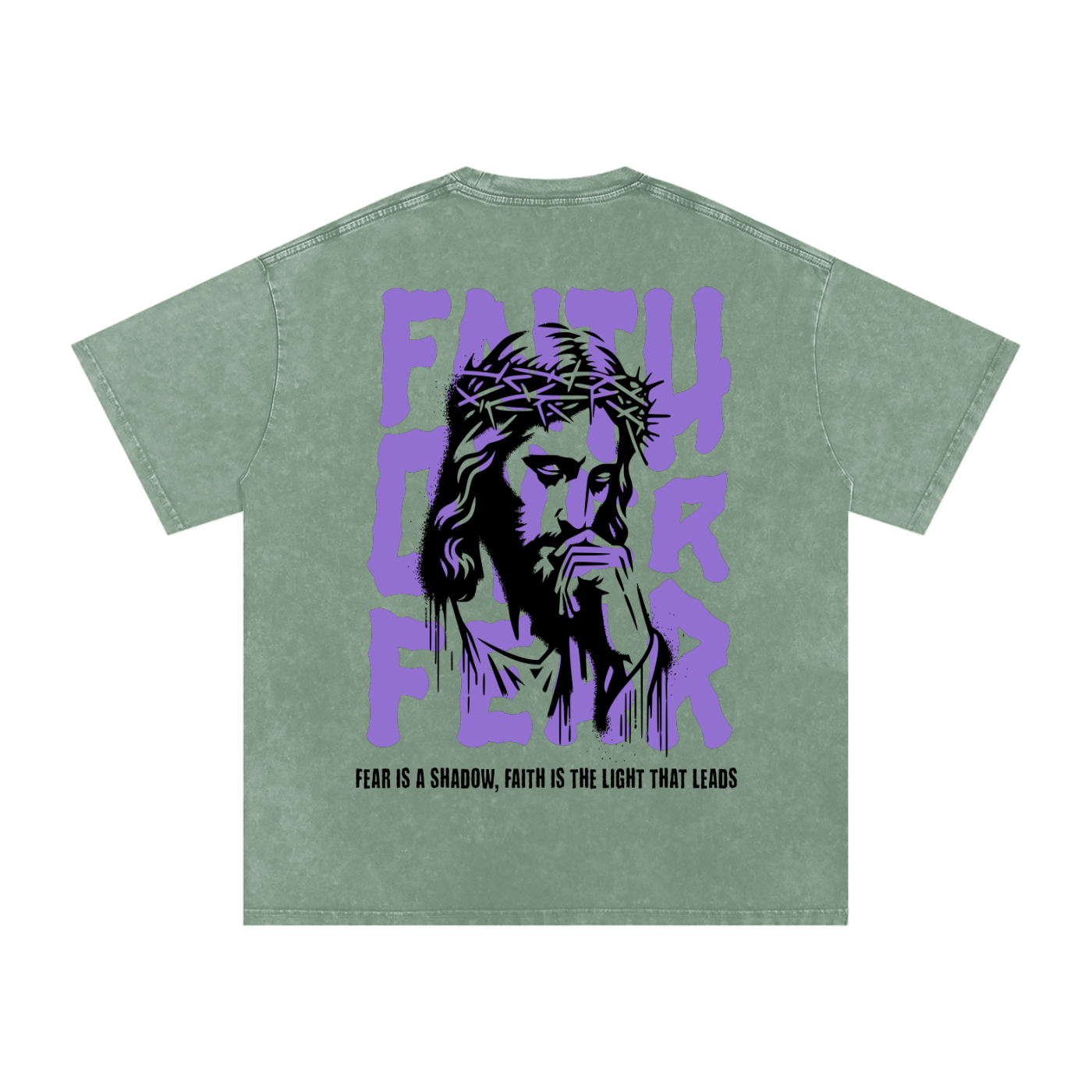 "Faith Over Fear" - Acid Washed T-Shirt Green
