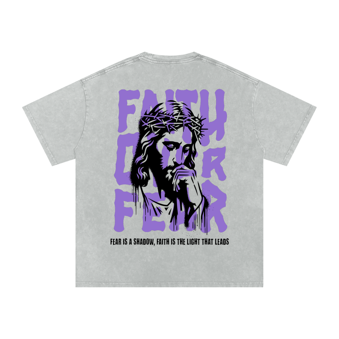 "Faith Over Fear" - Acid Washed T-Shirt Grey