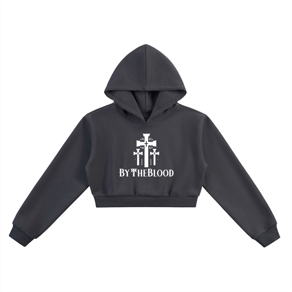 "The 3 Crosses" - Women's Cropped Hoodie Grey